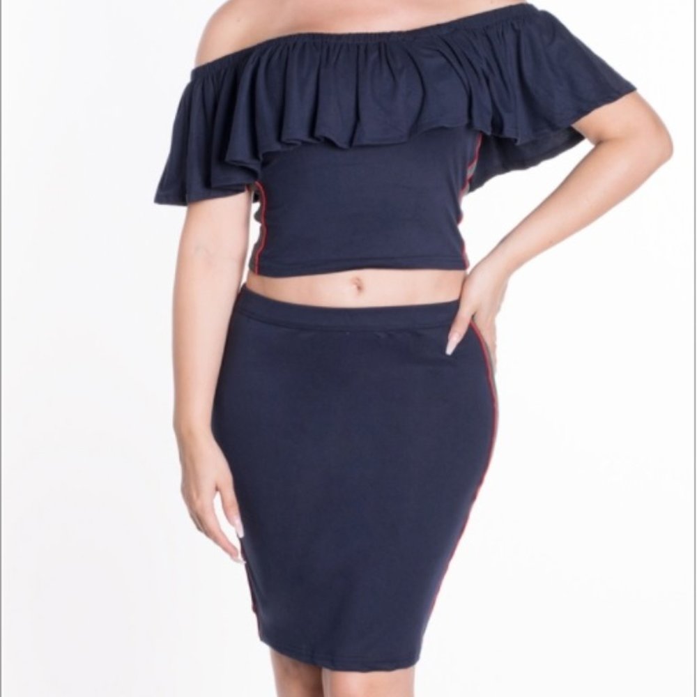 women's 2-piece set with an off shoulder flounce